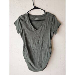Motherhood Maternity Olive Green V-Neck Short Sleeve Side-Ruched Tee Shirt - Siz